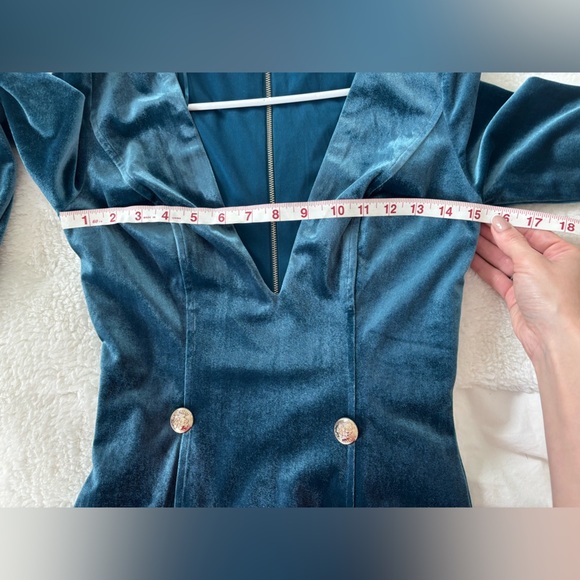 Velvet mini sea style dress long sleeve in turquoise colour gold buttons - Picture 13 of 15